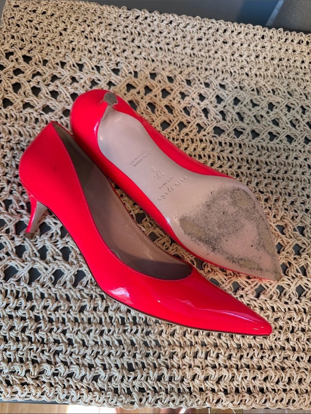 kate spade Neon Pink Patent Pointed-Toe Kitten Heels